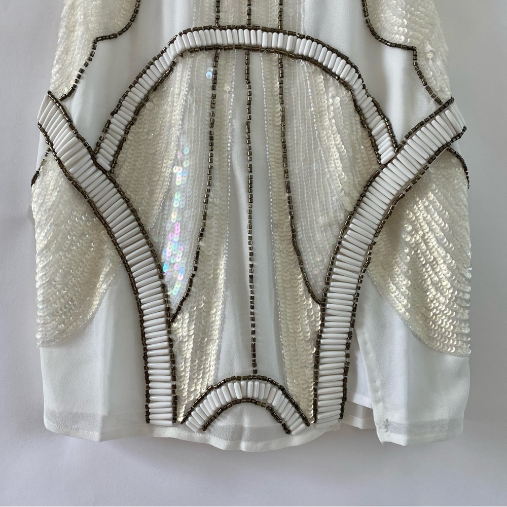 NWT Petite Embellished Beads Sequins Leg Slit Mini Dress White 0 - Picture 11 of 15